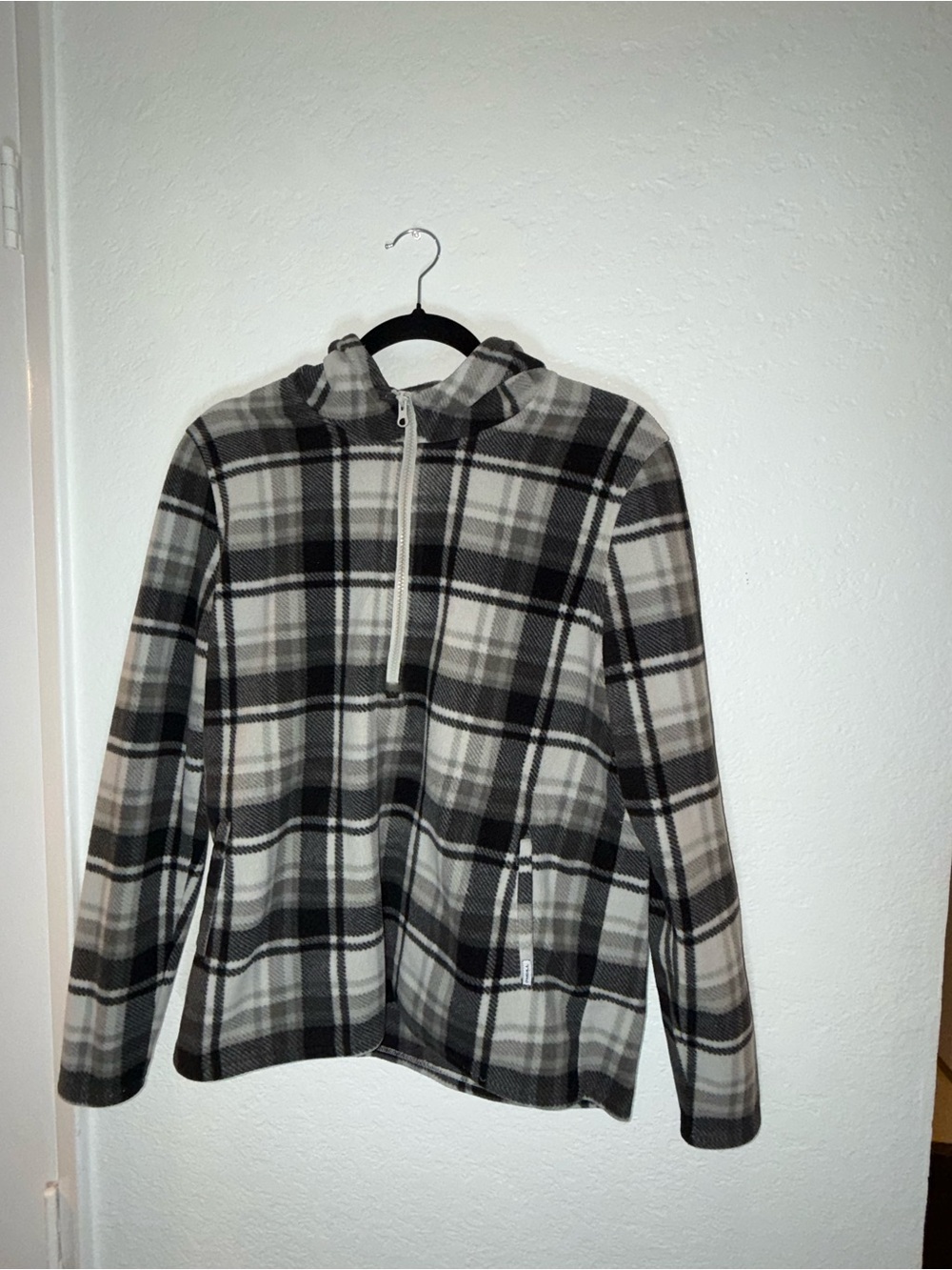 O'Neill Black & Gray Plaid Half-Zip Hooded Fleece Jacket